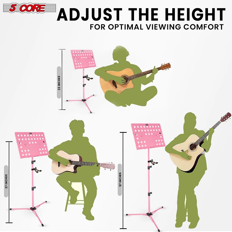 5 Core Music Stand For Sheet Music Height Adjustable Portable Folding Atril Para Partituras w Light Clip for Guitar Players Violinists Cellists Pianis