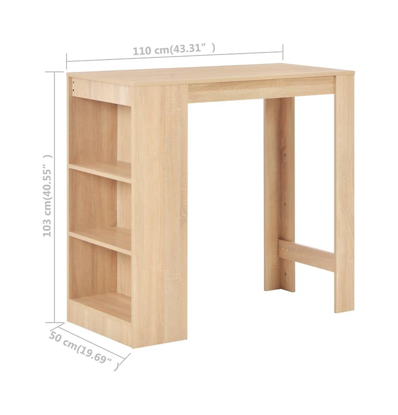 vidaXL Bar Table with Shelf Oak 43.3"x19.7"x40.6"