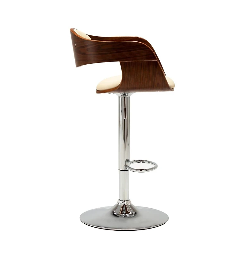 Bar Stool Cream Bent Wood and Faux Leather