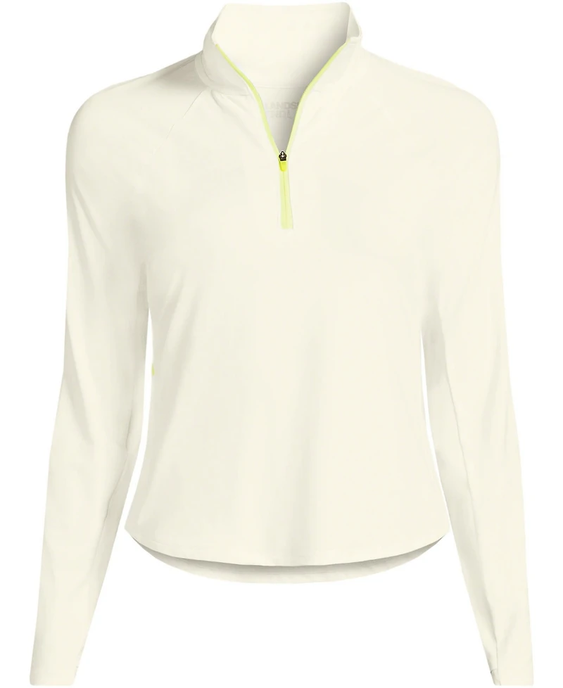 Lands' End Plus Cooling Quarter Zip Long Sleeve Mock Neck Upf 50 Sun Protection Rash Guard