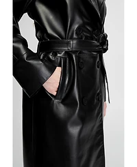 Women's Leather Trench Coat, Black
