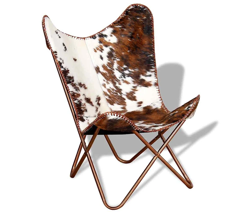 Butterfly Chair Brown and White Real Cowhide Leather