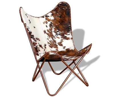 Butterfly Chair Brown and White Real Cowhide Leather