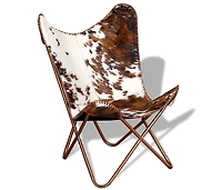 Butterfly Chair Brown and White Real Cowhide Leather