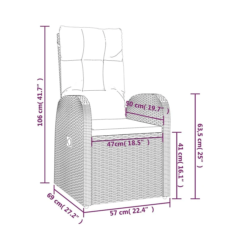 Reclining Patio Chairs 2 pcs with Cushions Poly Rattan Black