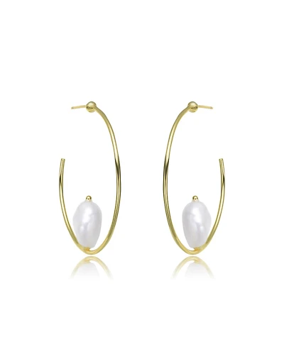 Classy Sterling Silver with Gold Plating and Genuine Freshwater Pearl Hoop Earrings