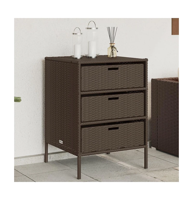 vidaXL Patio Storage Cabinet Brown 21.7"x23.2"x31.5" Poly Rattan