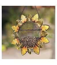 Evergreen Flag Beautiful Sunflower Metal and Glass Bird Feeder - 11 x 19 x 3 Inches