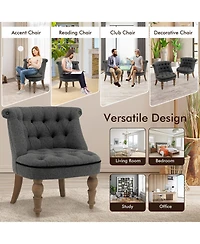 Sugift Set of 2 Upholstered Armless Slipper Chairs with Beech Wood Legs-Gray