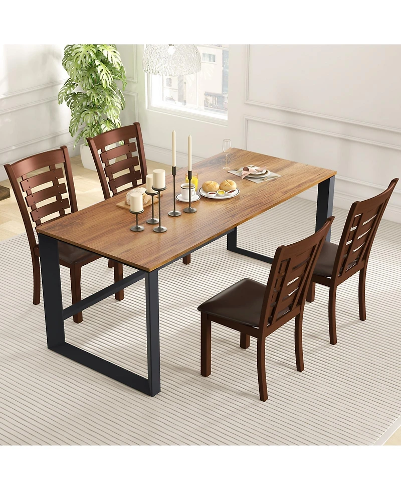 Sugift Wooden Dining Chairs Set of 2 with Upholstered Seat and Rubber Wood Frame-Brown
