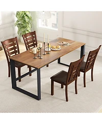 Sugift Wooden Dining Chairs Set of 2 with Upholstered Seat and Rubber Wood Frame-Brown