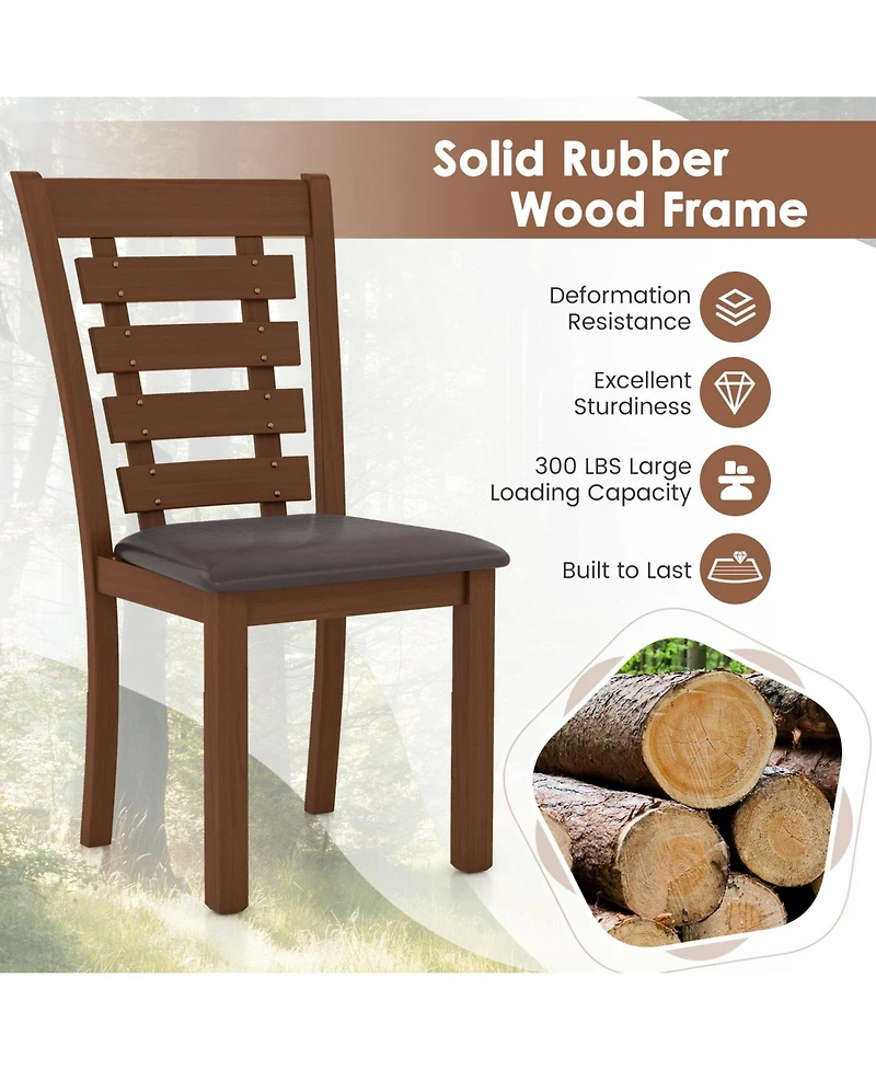 Sugift Wooden Dining Chairs Set of 2 with Upholstered Seat and Rubber Wood Frame-Brown