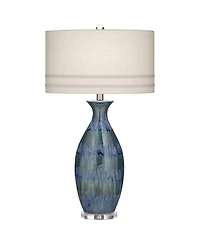 Possini Euro Design Annette Coastal Table Lamp 38" Tall Blue Ceramic Drip Vase with Table Top Dimmer Off White Oval Shade for Bedroom Living Room