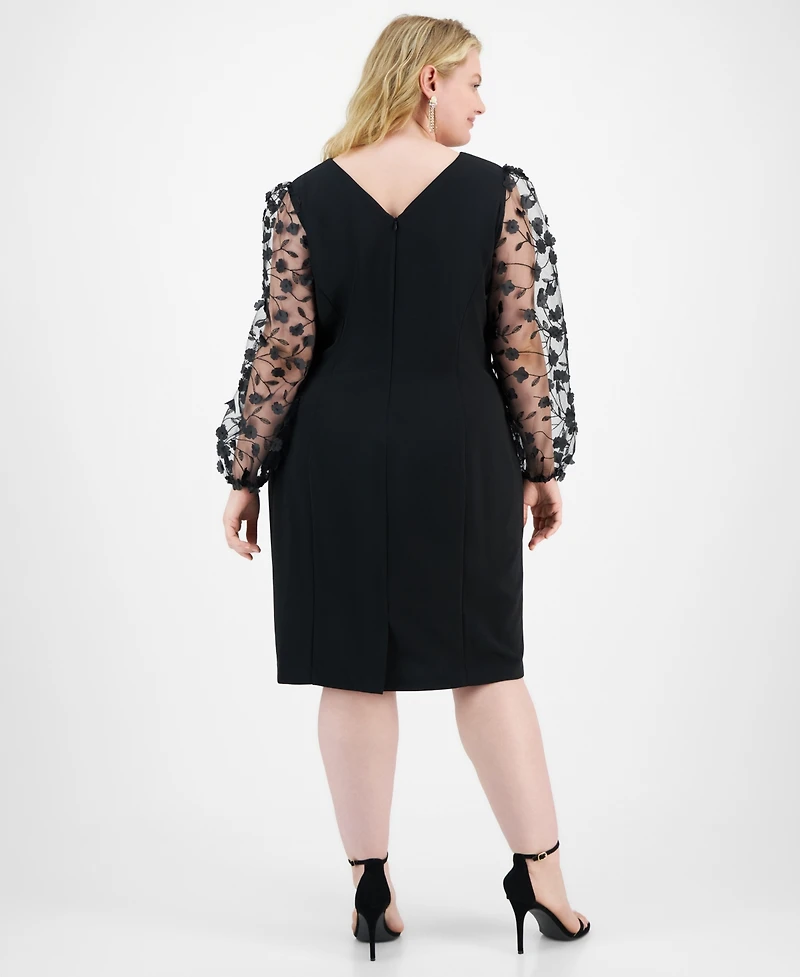 Connected Plus Floral-Applique Sheath Dress