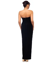 Betsy & Adam Petite Strapless Front-Slit Velvet Gown