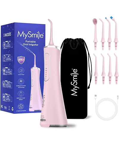 MySmile LP211 Cordless Advanced Water Flossers for Teeth, 5 Cleaning Modes Rechargeable Power Dental Flosser 8 Replacement Jet Tips Ipx 7 Waterproof D