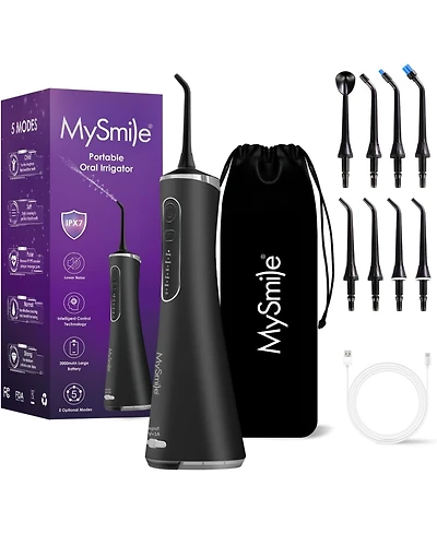MySmile LP211 Cordless Advanced Water Flossers for Teeth, 5 Cleaning Modes Rechargeable Power Dental Flosser 8 Replacement Jet Tips Ipx 7 Waterproof D