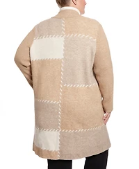Joseph A Plus Size Ribbed Collar Coatigan Sweater