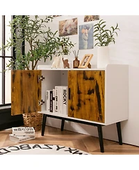 Gymax Sideboard Buffet Storage Cabinet w/2 Door Metal Legs Accent Cabinet 32In