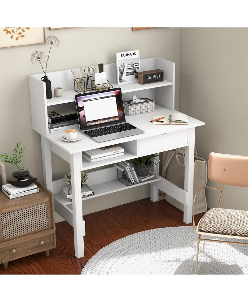 Skonyon Home Office Computer Desk with Storage Shelves and Drawer Ideal for Working and Studying