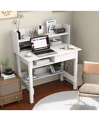Skonyon Home Office Computer Desk with Storage Shelves and Drawer Ideal for Working and Studying