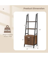 4-Tier Ladder Shelf with Cabinet and Metal Frame-Rustic Brown