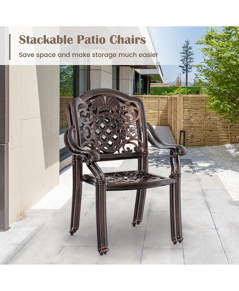 Patio Cast Aluminum Dining Chairs Set of 2 Metal Armchairs Stackable-Copper