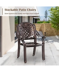 Patio Cast Aluminum Dining Chairs Set of 2 Metal Armchairs Stackable-Copper