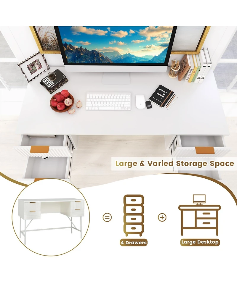 48 Inch Home Office Computer Desk with 4 Drawers-White