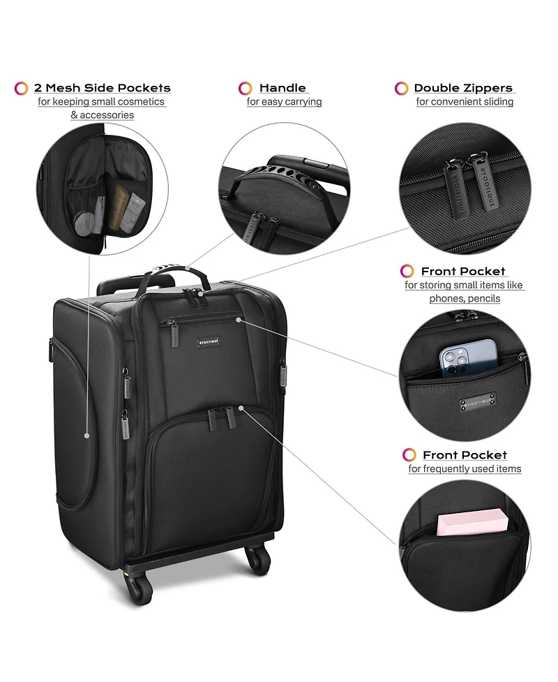 Byootique Rolling Makeup Train Case & Backpack Kit w/ 7 Toiletry Bags Artist