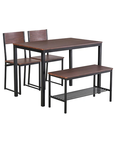 Homcom Wooden Kitchen Table and Chair Furniture with Storage Rack and Sitting Bench