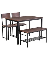 Homcom Wooden Kitchen Table and Chair Furniture with Storage Rack and Sitting Bench
