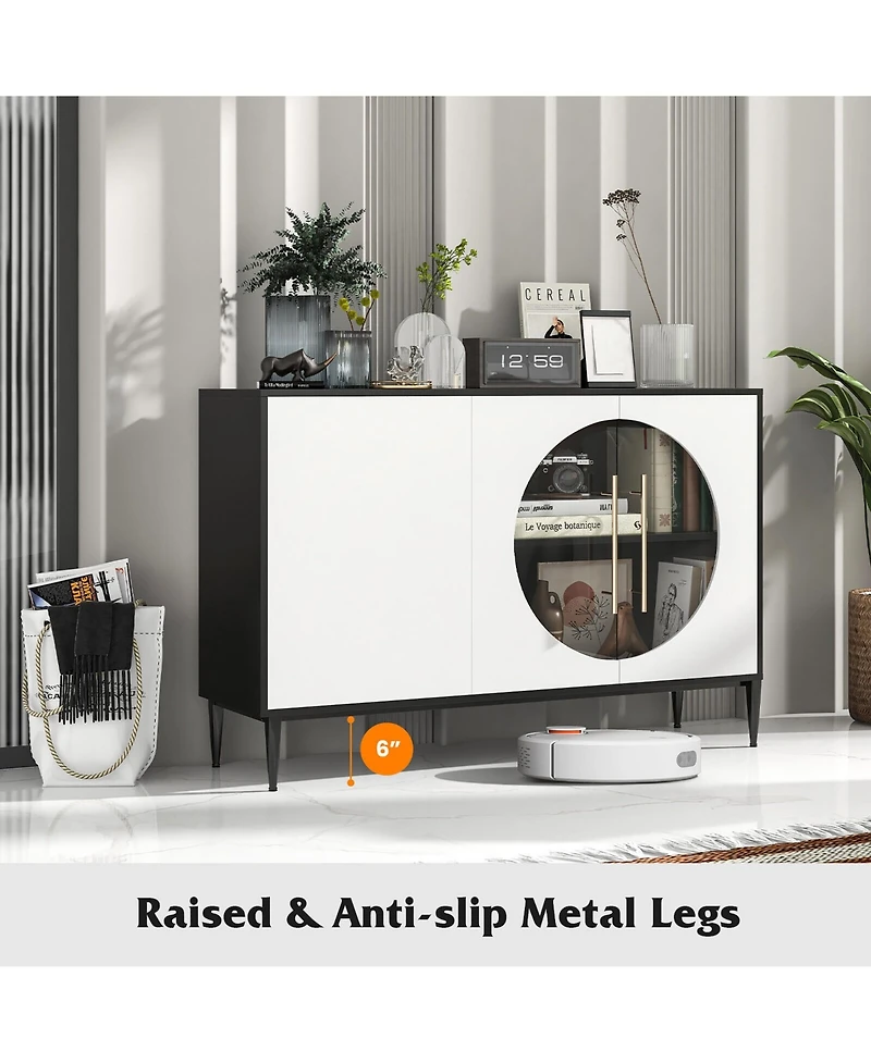 Gymax Sideboard Cabinet w/ Tempered Glass Door Elevated Metal Legs Free-standing