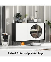 Gymax Sideboard Cabinet w/ Tempered Glass Door Elevated Metal Legs Free-standing