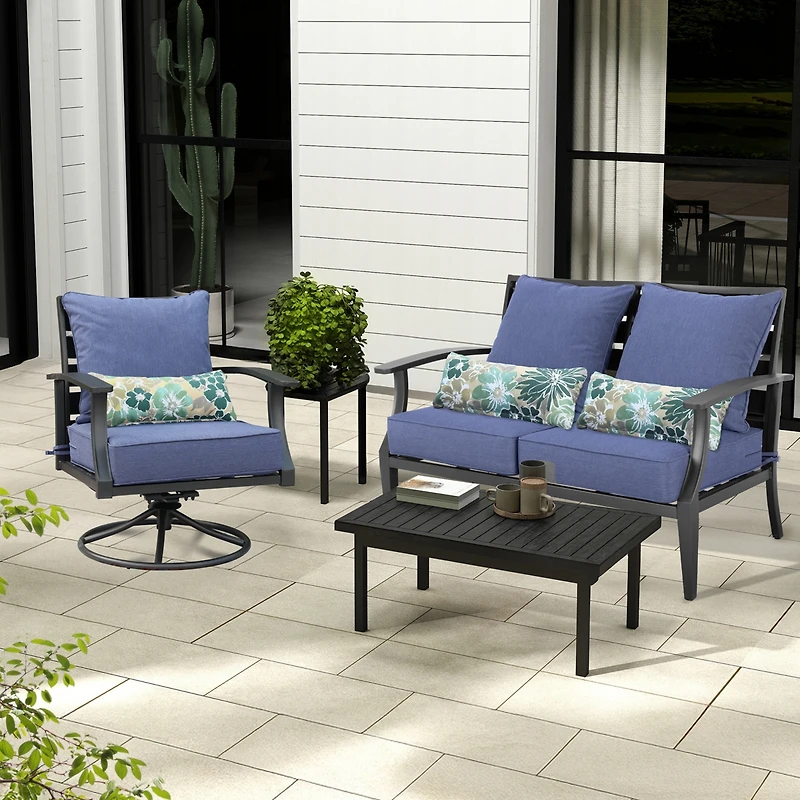 Aoodor 22'' x 24'' Outdoor Deep Seat Chair Cushion Set Olefin Fabric Slipcover and Sponge Foam (Set of 2 Seats, 2 Backs, 2 Pillows