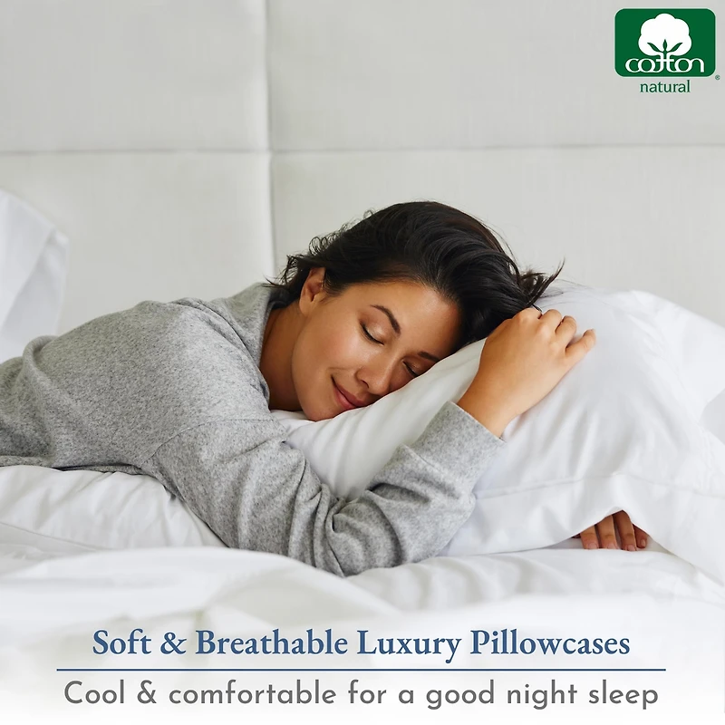 Luxury 800 Thread Count 2 Standard Pillowcases, 100% Cotton Sateen, Soft, Smooth & Thick, Fits Queen Pillows by California Design Den