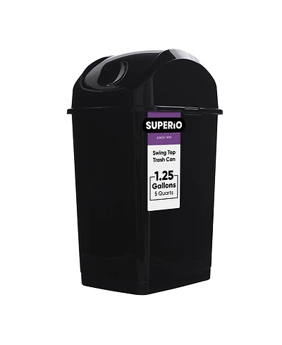 Superio Mini 1.25 Gallon Plastic Trash can with Swing Top Lid