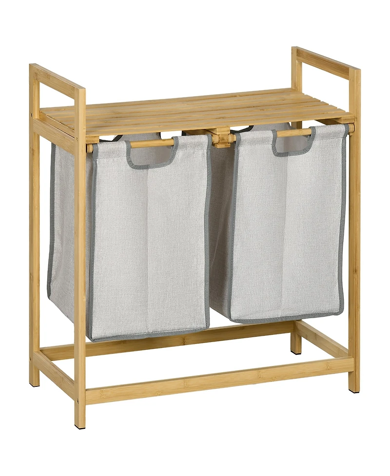 Homcom Double Laundry Hamper with 2 Removable Bags, and Natural Wood