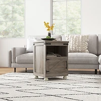 Homcom Farmhouse Side Table, End Table with Open Shelf and Cupboard,