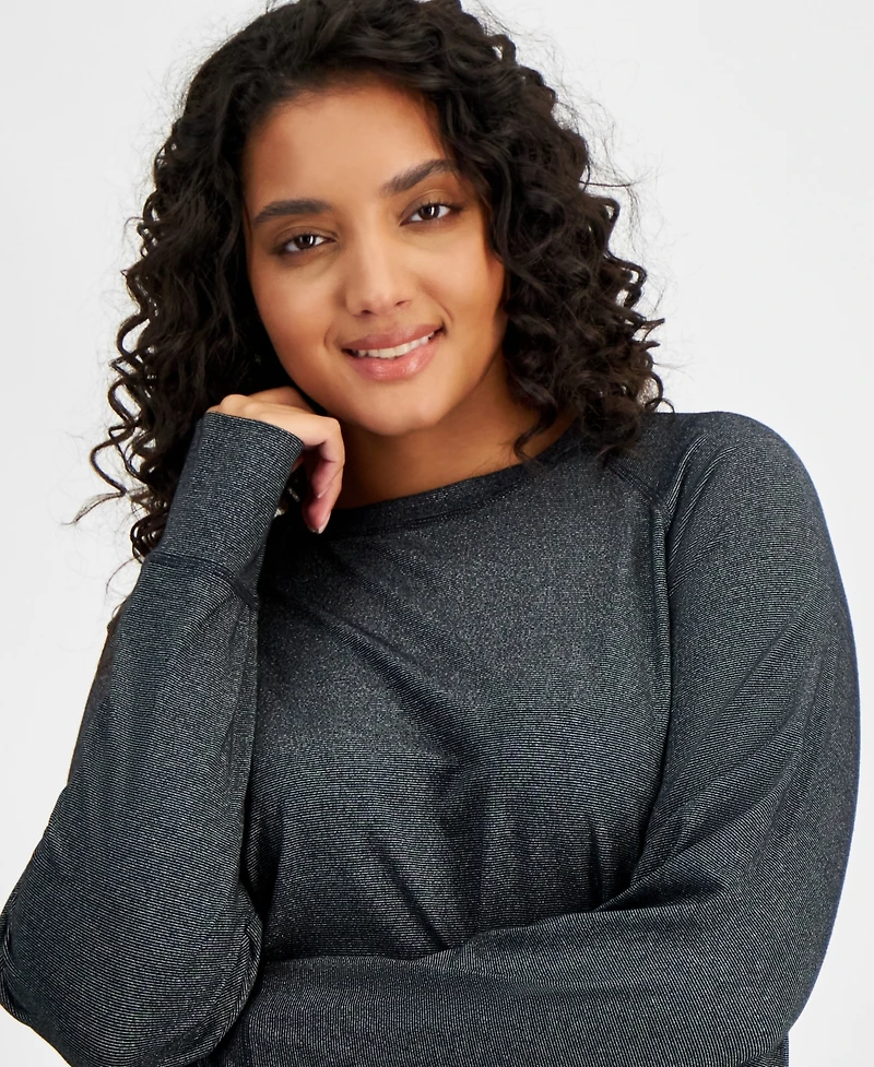 Id Ideology Plus Metallic Thumbhole Long-Sleeve Top, Created for Macy's