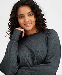 Id Ideology Plus Metallic Thumbhole Long-Sleeve Top, Created for Macy's