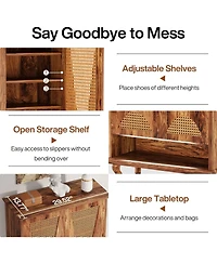 Tribesigns Rattan Shoe Cabinet for Entryway, 5-Tier Large Hidden Shoe Organizer Cabinet with Ventilated Doors, Modern Freestanding 25-Pair Shoe Rack C