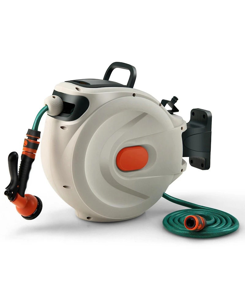Givimo 98ft Wall Mounted Retractable Garden Hose Reel with Hose Nozzle and Auto Rewind