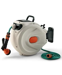 Givimo 98ft Wall Mounted Retractable Garden Hose Reel with Hose Nozzle and Auto Rewind