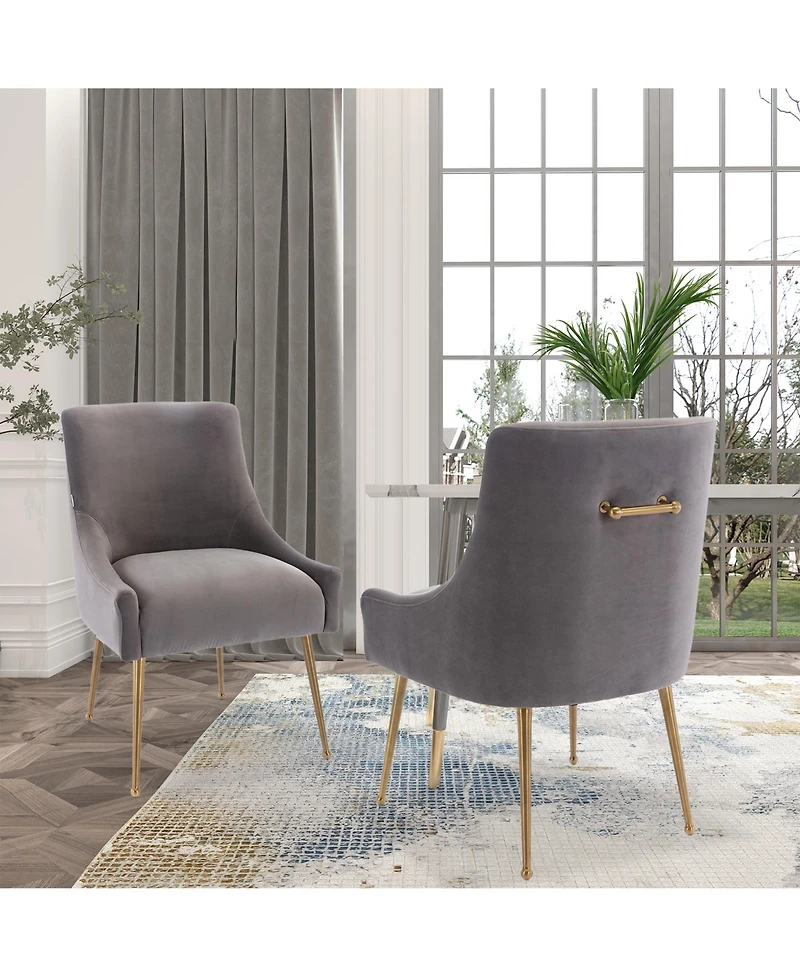 Boyel Living Velvet Dining Chair with Pulling Handle and Adjustable Foot Nails(Set of 2)