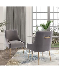 Boyel Living Velvet Dining Chair with Pulling Handle and Adjustable Foot Nails(Set of 2)