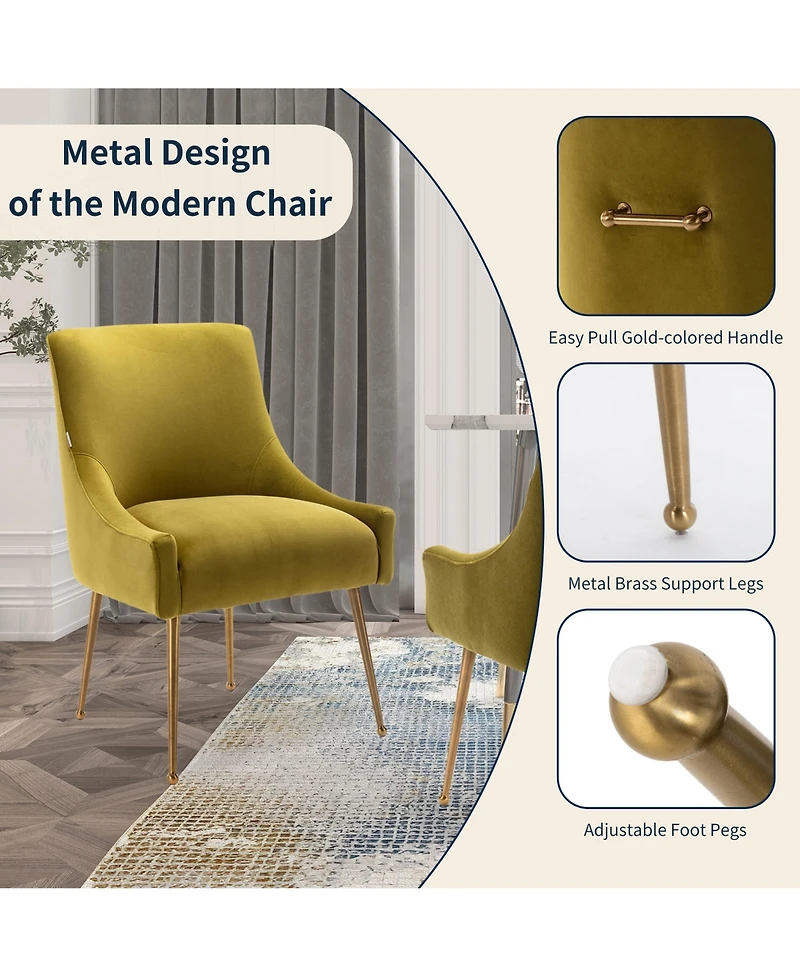 Boyel Living Velvet Dining Chair with Pulling Handle and Adjustable Foot Nails(Set of 2)