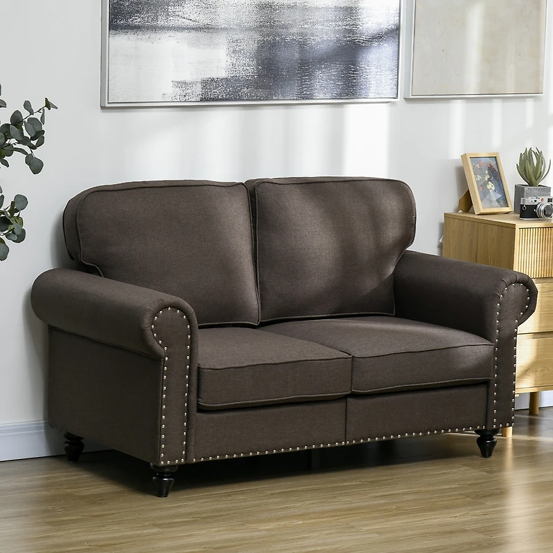 Homcom Mid Century Modern Loveseat Sofa with Nailhead Trim,