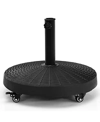 Givimo 50 Lbs Patio Wicker Style Resin Umbrella Base Stand Heavy Duty with Wheels