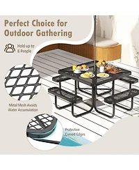 Givimo Square Picnic Table and Bench for 8 Person with Seats and Umbrella Hole-Black
